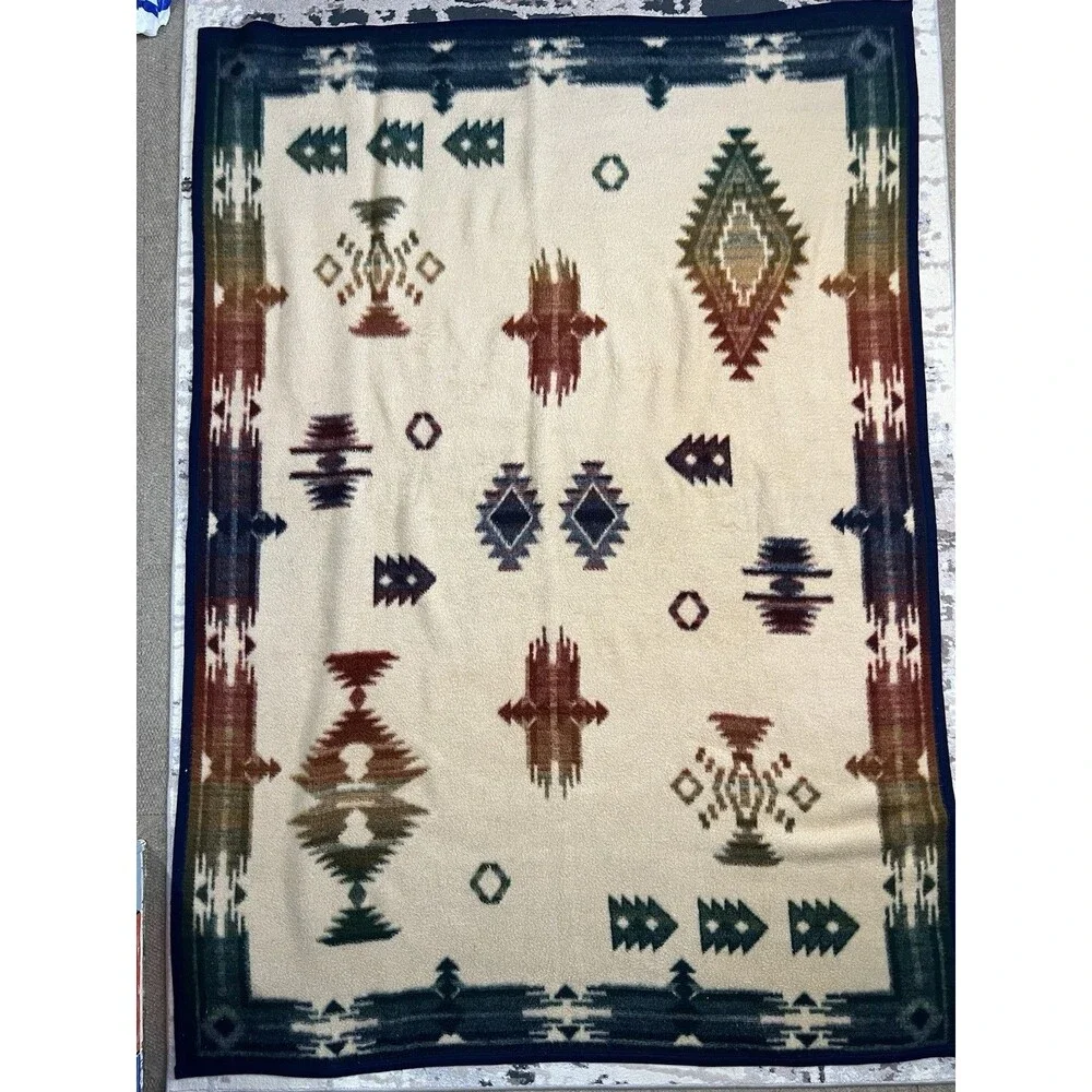 Vintage Beiderlack Blanket Aztec Colorful Reversible Southwest 76x54 Desert